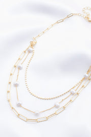 Pearl Beaded Oval Link Layered Necklace - Fashionmj