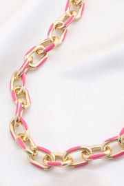 Color Metal Oval Link Necklace - Fashionmj