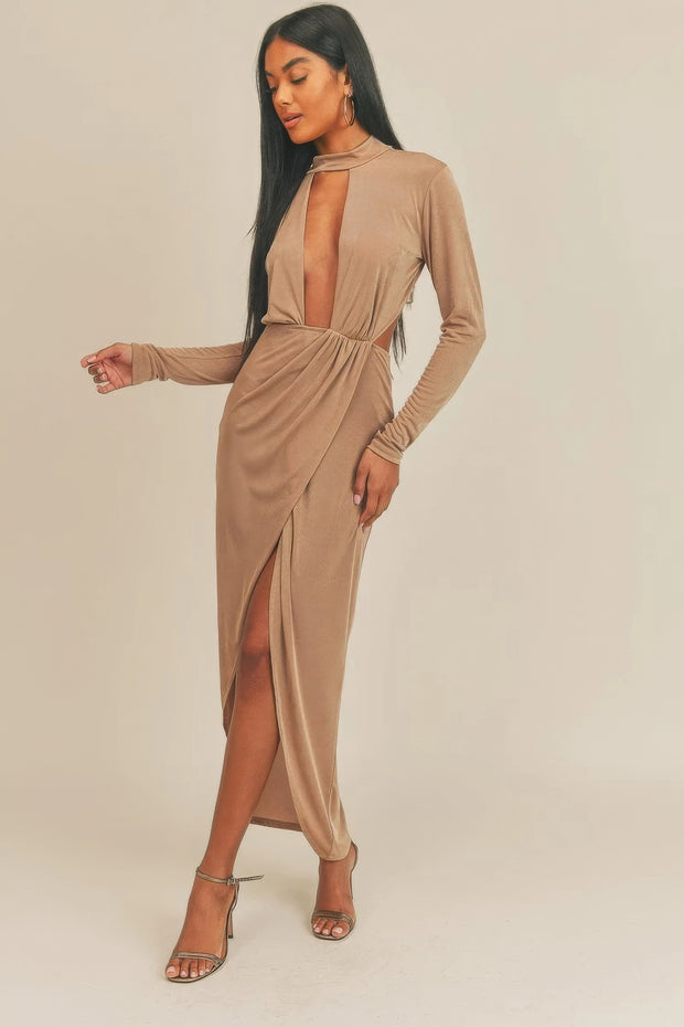 Pecan Brown Open Front Dress - Fashionmj