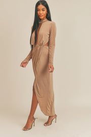 Pecan Brown Open Front Dress - Fashionmj