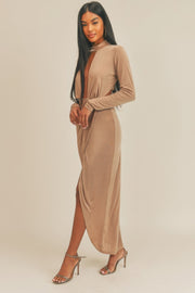 Pecan Brown Open Front Dress - Fashionmj