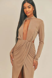 Pecan Brown Open Front Dress - Fashionmj