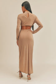 Pecan Brown Open Front Dress - Fashionmj