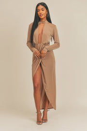 Pecan Brown Open Front Dress - Fashionmj