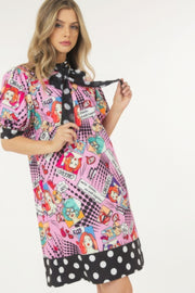 Print Midi Dress With Polka Dot Finish - Fashionmj