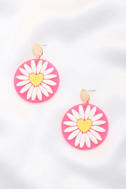 Daisy Printed Round Ac Drop Earriing