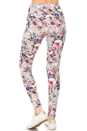 5-inch Long Yoga Style Banded Lined Floral Printed Knit Legging With High Waist - Fashionmj