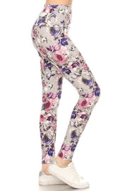 5-inch Long Yoga Style Banded Lined Floral Printed Knit Legging With High Waist - Fashionmj