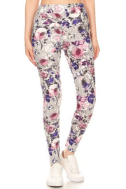 5-inch Long Yoga Style Banded Lined Floral Printed Knit Legging With High Waist - Fashionmj