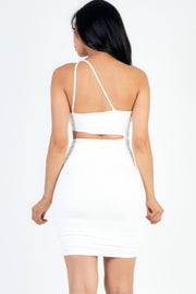 One Shoulder Cut-out Front Ruched Bodycon Mini Dress - Fashionmj