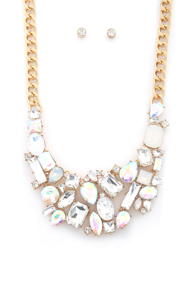 Teardrop Rectangle Shape Rhinestone Statement Necklace - Fashionmj