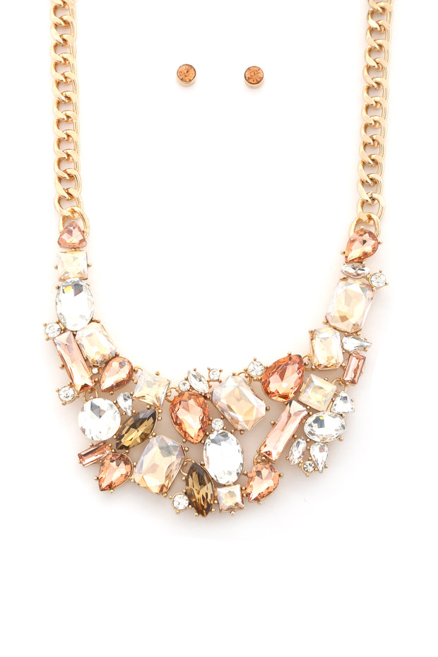 Teardrop Rectangle Shape Rhinestone Statement Necklace - Fashionmj