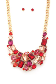 Teardrop Rectangle Shape Rhinestone Statement Necklace - Fashionmj