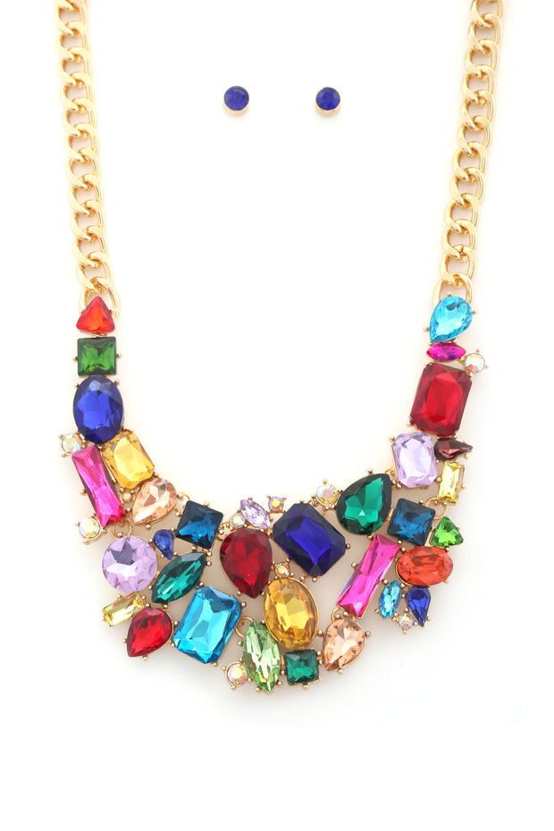 Teardrop Rectangle Shape Rhinestone Statement Necklace - Fashionmj