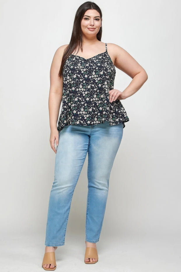 Plus Size, Ditsy Floral Print Cami Top - Fashionmj