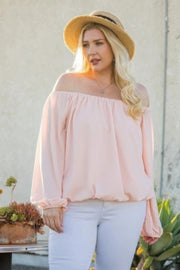 Off Shoulder Long Bubble Sleeve Solid Top - Fashionmj