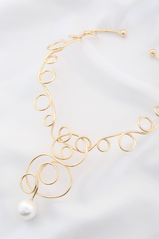 Pearl Swirl Metal Necklace - Fashionmj