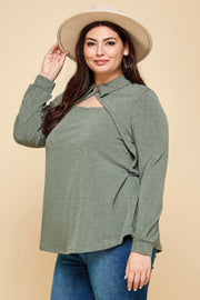 Plus Size Solid Long Sleeve Fashion Top - Fashionmj