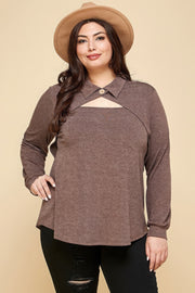 Plus Size Solid Long Sleeve Fashion Top - Fashionmj