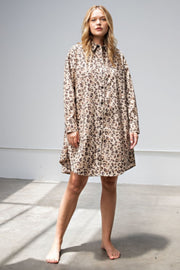 Leopard/animal Printed Shirt Dress - Fashionmj