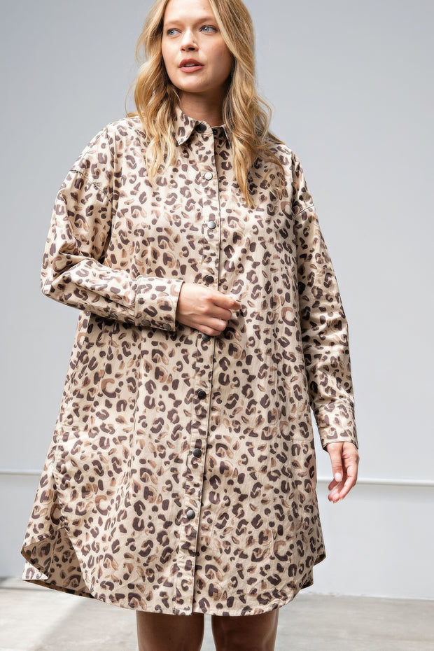 Leopard/animal Printed Shirt Dress - Fashionmj