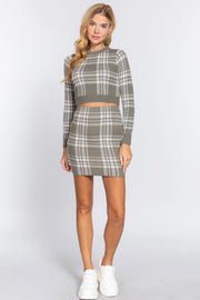 Check Jacquard Sweater Mini Skirt - Fashionmj