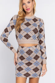 Argyle Jacquard Sweater Mini Skirt - Fashionmj