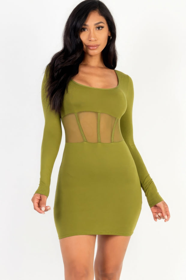 Square neck mesh corset mini dress - Fashionmj