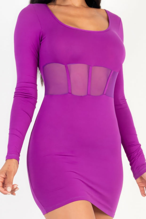 Square neck mesh corset mini dress - Fashionmj