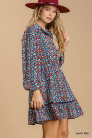 Collared neckline button down floral print dress with crochet trimmed details - Fashionmj