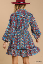 Collared neckline button down floral print dress with crochet trimmed details - Fashionmj