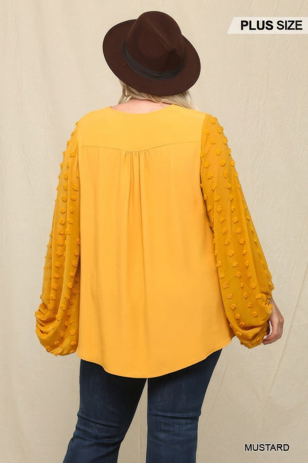 Woven And Textured Chiffon Top With Voluminous Sheer Sleeves - Fashionmj