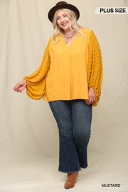 Woven And Textured Chiffon Top With Voluminous Sheer Sleeves - Fashionmj