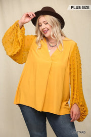 Woven And Textured Chiffon Top With Voluminous Sheer Sleeves - Fashionmj