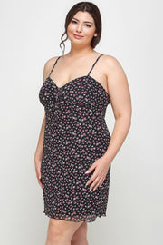 Plus Size Ditsy Floral Print On Mesh Fabric Cami Dress - Fashionmj