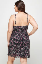 Plus Size Ditsy Floral Print On Mesh Fabric Cami Dress - Fashionmj