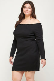 Plus Size, Solid Smocked Off Shoulder Dress - Fashionmj