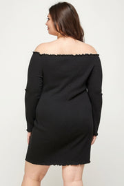 Plus Size, Solid Smocked Off Shoulder Dress - Fashionmj