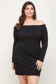 Plus Size, Solid Smocked Off Shoulder Dress - Fashionmj