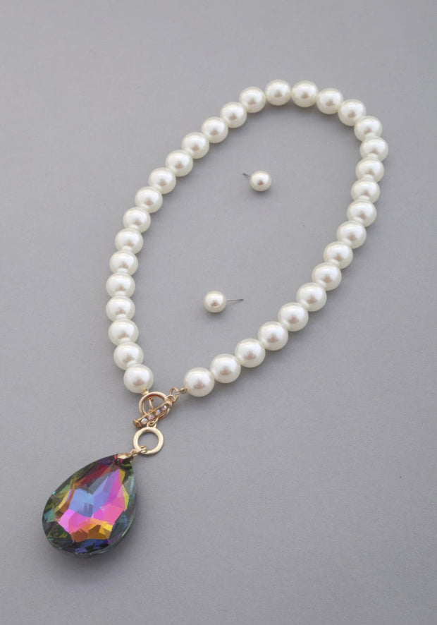 Crystal Teardrop Pendant Beaded Necklace - Fashionmj