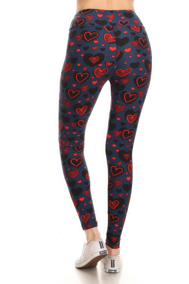 Yoga Style Banded Lined Heart Print, Full Length Leggings In A Slim Fitting Style With A Banded High Waist - Fashionmj