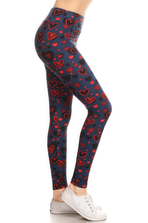 Yoga Style Banded Lined Heart Print, Full Length Leggings In A Slim Fitting Style With A Banded High Waist - Fashionmj