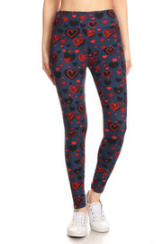 Yoga Style Banded Lined Heart Print, Full Length Leggings In A Slim Fitting Style With A Banded High Waist - Fashionmj