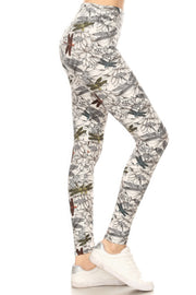 Yoga Style Banded Lined Dragonfly Print, Full Length Leggings In A Slim Fitting Style With A Banded High Waist - Fashionmj