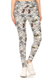 Yoga Style Banded Lined Dragonfly Print, Full Length Leggings In A Slim Fitting Style With A Banded High Waist - Fashionmj