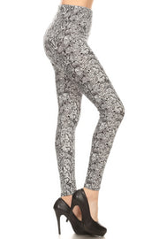 Snakeskin Print, Full Length, High Waisted Leggings In A Fitted Style With An Elastic Waistband - Fashionmj