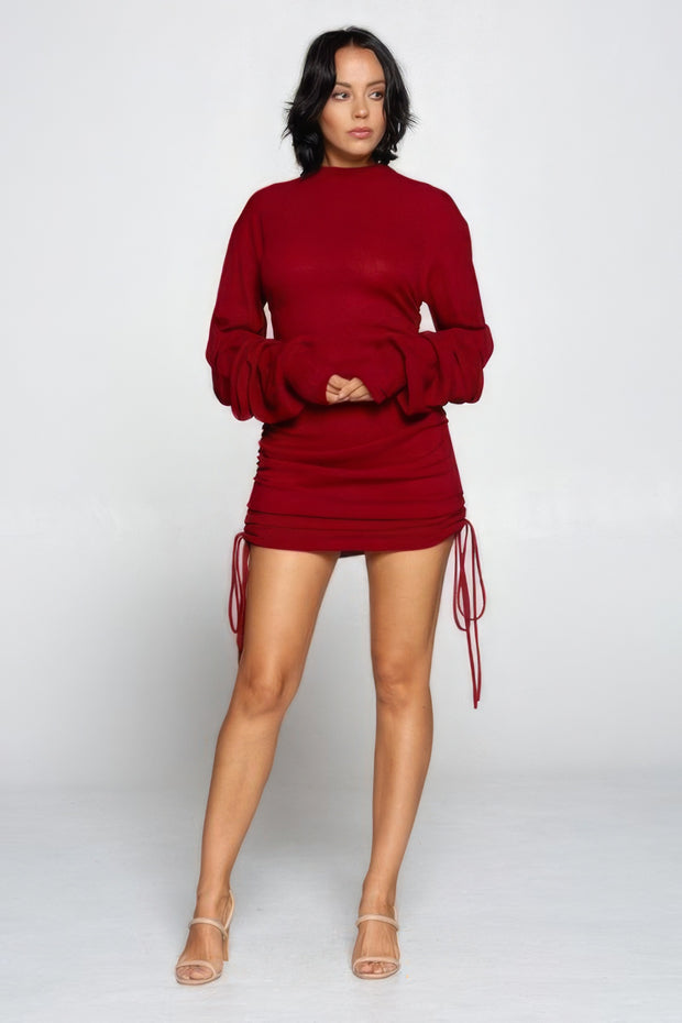 Solid Color Mock Neck Mini Bodycon Dress - Fashionmj