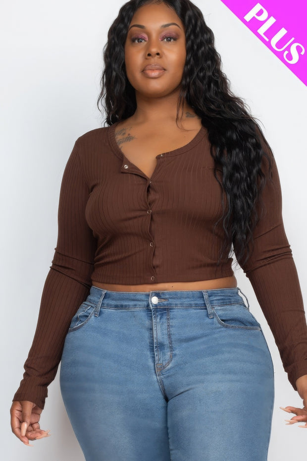 Plus Size Button Up Cropped Top - Fashionmj