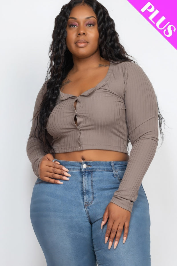 Plus Size Button Up Cropped Top - Fashionmj