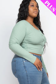 Plus Size Button Up Cropped Top - Fashionmj